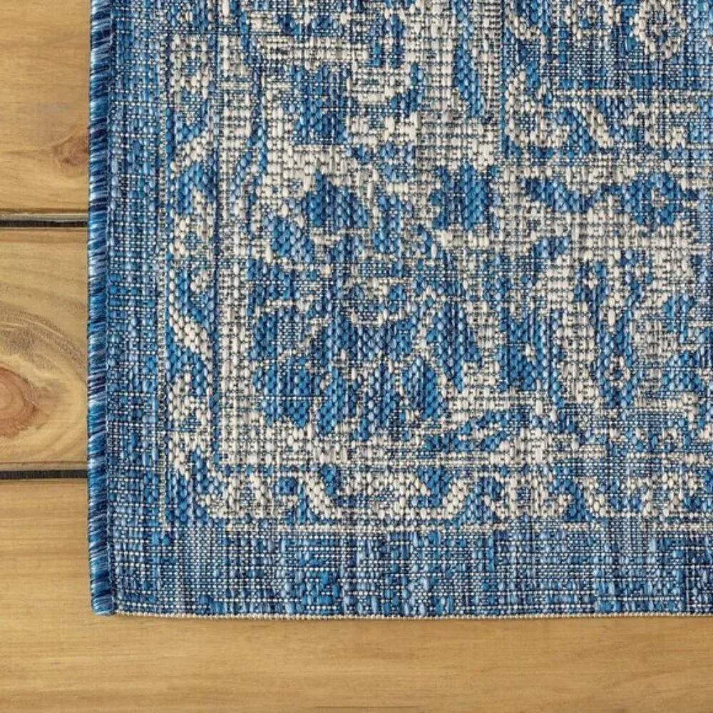 New 8x10 Boho Navy Gray Rug Indoor Outdoor Non-Slip Area Carpet for Home & Patio